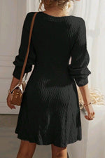 Texture V-Neck Long Sleeve Dress