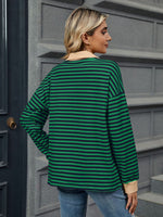 Striped Johnny Collar Long Sleeve Sweatshirt