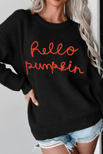 HELLO PUMPKIN Round Neck Long Sleeve Sweater