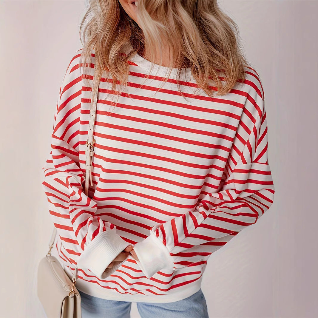 Full Size Striped Round Neck Long Sleeve Sweatshirt Plus Size