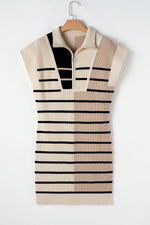 Striped Quarter Zip Cap Sleeve Sweater Dress