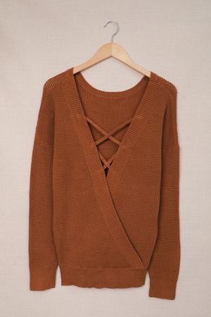 Crisscross Back Boat Neck Sweater