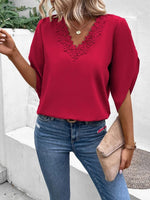 Lace Detail V-Neck Half Sleeve Blouse