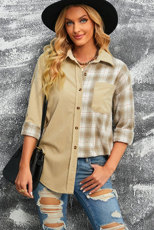 Plaid Button Up Drop Shoulder Shacket