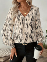 Printed V-Neck Lantern Sleeve Blouse