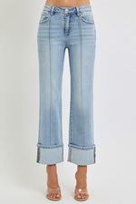 RISEN Plus Size Ankle Straight Leg Cuffed Jeans