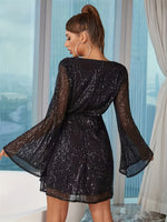 Sequin Surplice Long Sleeve Dress