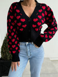 Valentine’s Day Heart V-Neck Cropped Cardigan