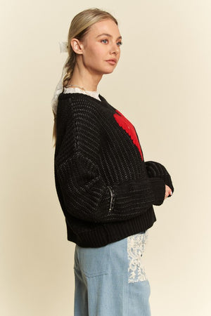 Davi & Dani Contrast Heart Dropped Shoulder Sweater