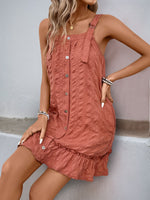 Perfee Texture Square Neck Wide Strap Mini Dress