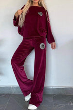 Full Size Boat Neck Long Sleeve Top and Pants Set