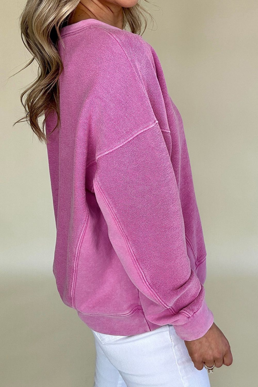 Notched Drop Shoulder Long Sleeve Sweatshirt