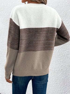 Color Block Drop Shoulder Long Sleeve Sweater