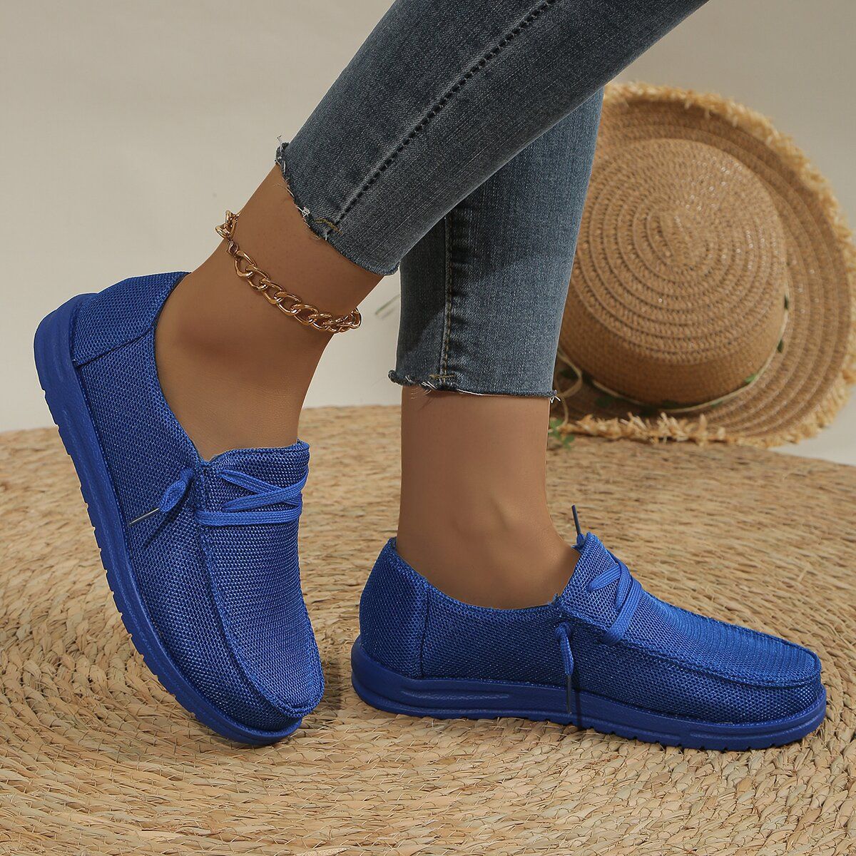 Lace Up Round Toe Slip-Ons