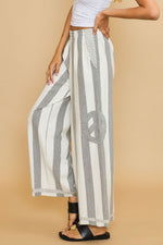 Umgee Peace Sign Patch Striped Wide Leg Pants