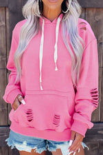 Distressed Drawstring Long Sleeve Hoodie