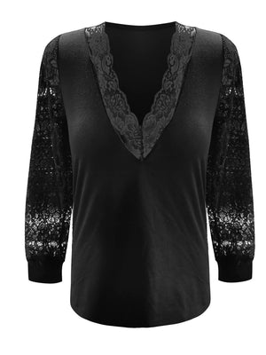 Full Size Lace Detail V-Neck Long Sleeve Blouse