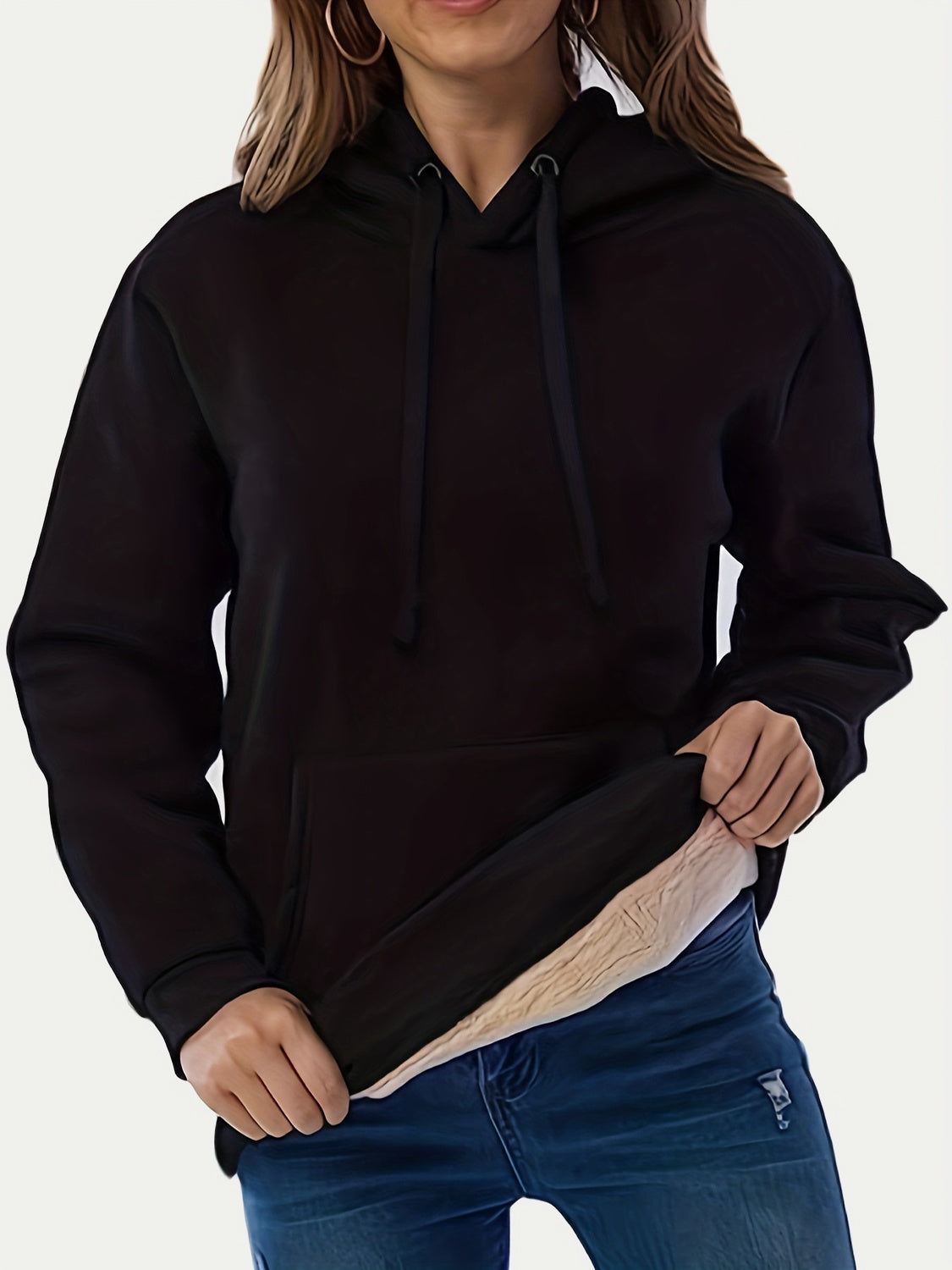 Drawstring Long Sleeve Hoodie with Kangaroo Pocket