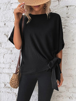 Knotted Round Neck Half Sleeve Blouse