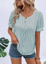 Texture Notched Short Sleeve Blouse