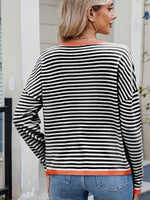 Striped Contrast Round Neck Long Sleeve Sweater