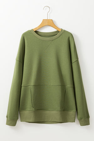 Solid Color Round Neck Long Sleeve Sweatshirt