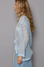 POL Side Slit Openwork Long Sleeve Knit Cover Up