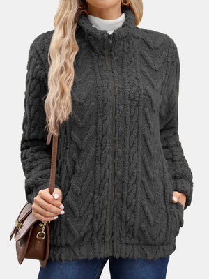 Fuzzy Zip Up Long Sleeve Jacket