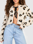 Tied Leopard Round Neck Cardigan