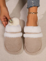 Contrast Faux Fur Round Toe Slippers