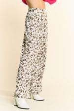 Davi & Dani Drawstring Leopard Wide Leg Pants