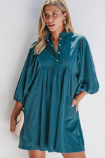 Corduroy Quarter Snap Three-Quarter Sleeve Dress