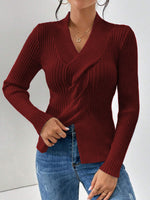 Twist Front Ribbed Long Sleeve Sweater