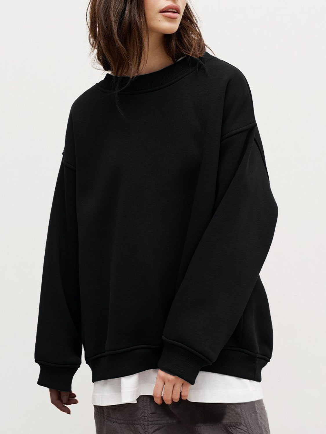 Round Neck Dropped Shoulder Long Sleeve Sweatshirt