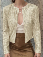 Full Size Sequin Open Front Cropped Jacket