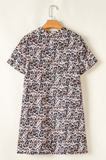 Leopard Round Neck Short Sleeve Mini Dress