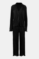 Textured Button Up Collared Neck Top and Pants Set