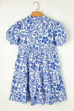 Printed Notched Puff Sleeve Dress