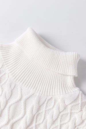 Cable-Knit Turtleneck Cap Sleeve Sweater