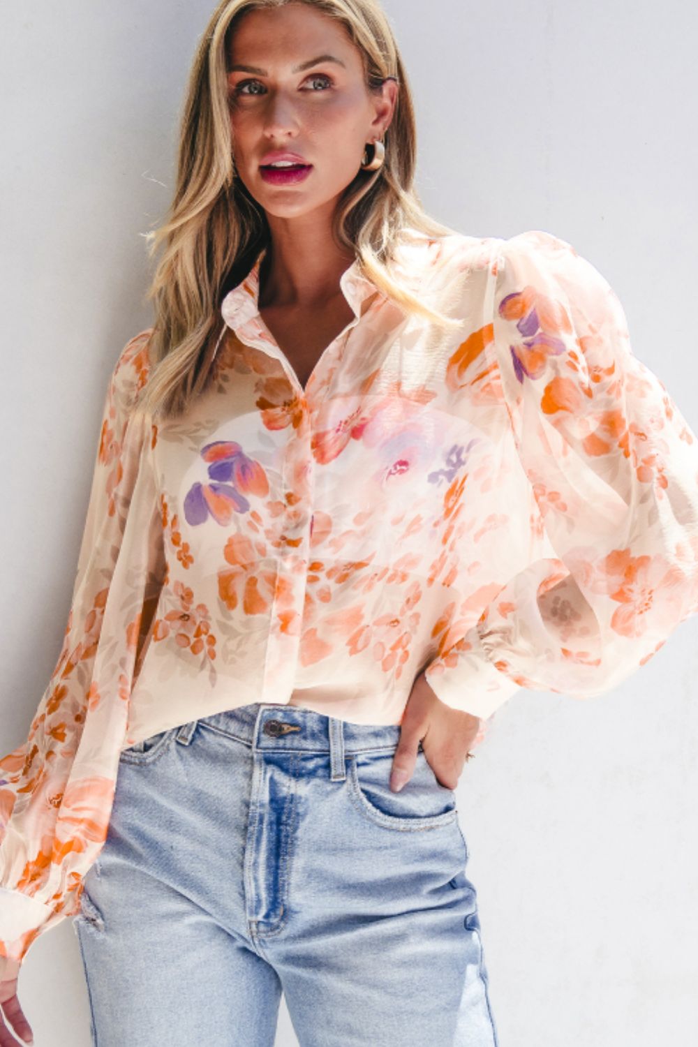 Printed Collared Neck Long Sleeve Shirt