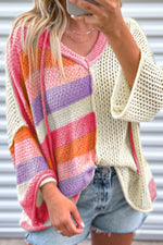 Openwork Color Block Hooded Sweater