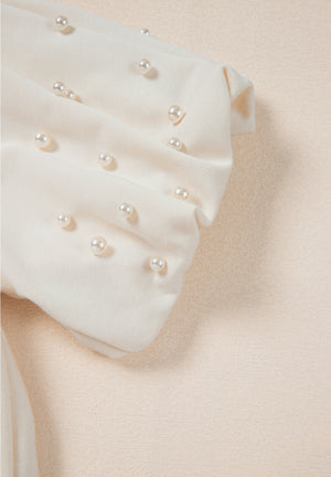 Pearl Detail Round Neck Half Sleeve Blouse