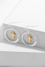 Brass Contrast Cross Dangle Earrings