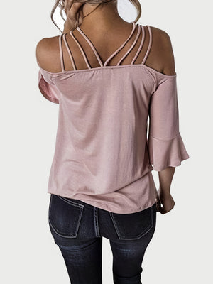 Full Size Cold Shoulder Three-Quarter Sleeve Blouse