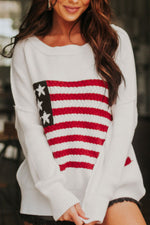 US Flag Side Slit Drop Shoulder Sweater