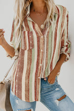 Striped Collared Neck Long Sleeve Shirt