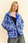 Davi & Dani Vintage Print Open Front Jacket with Pockets