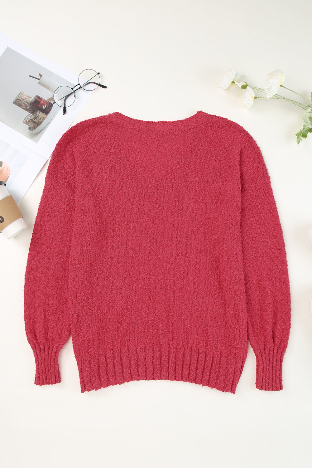 V-Neck Dropped Shoulder Sweater