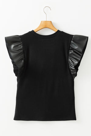 Ruffled Round Neck Cap Sleeve Blouse