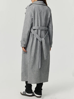 Collared Neck Long Sleeve Longline Coat